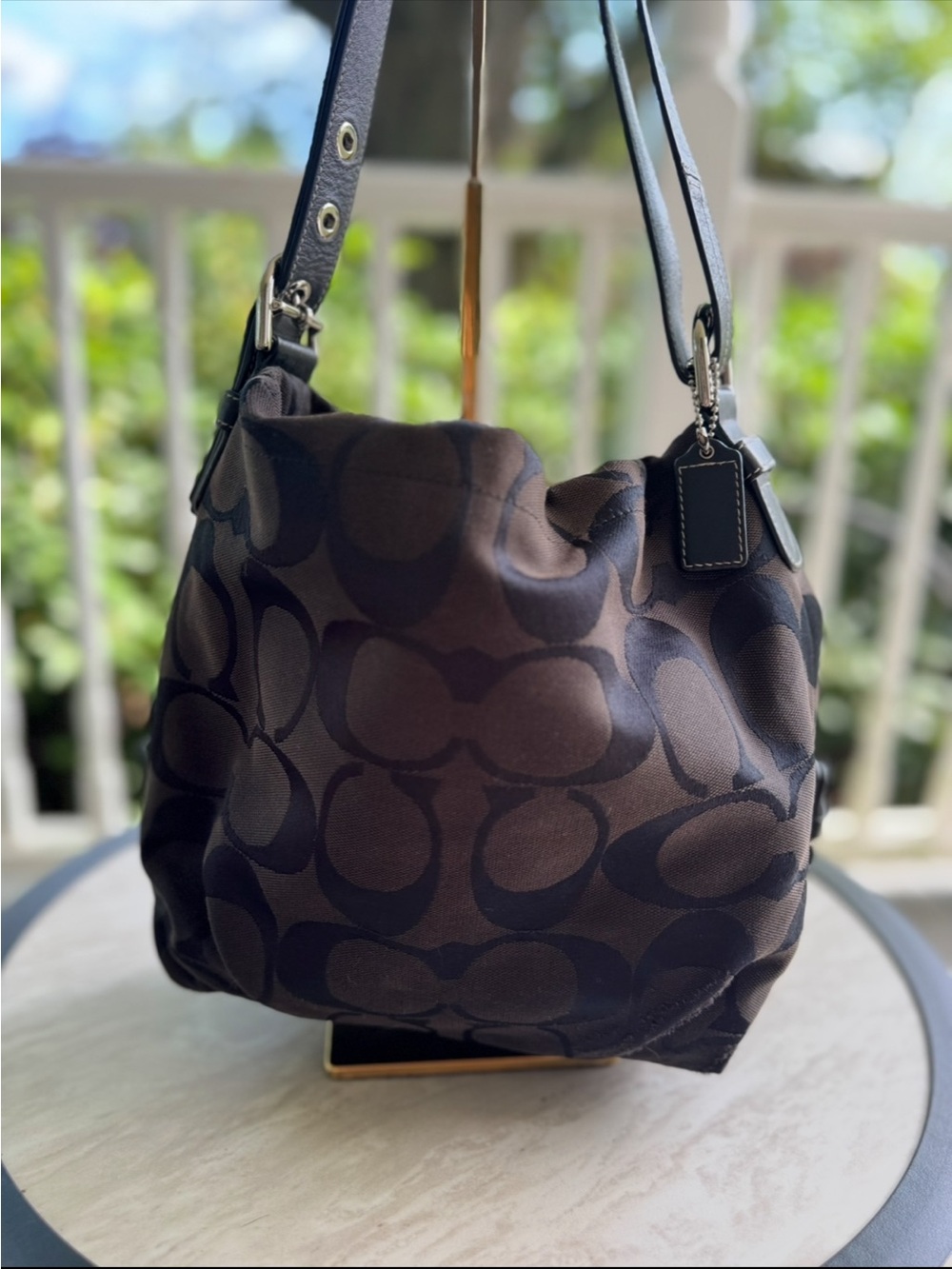 Coach Vintage c Carly Brown Signature Jacquard hobo Bag